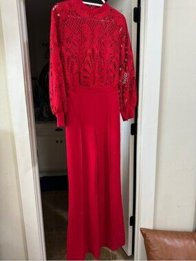 Valentine Women’s Red Lace-Detail Women's Jumpsot